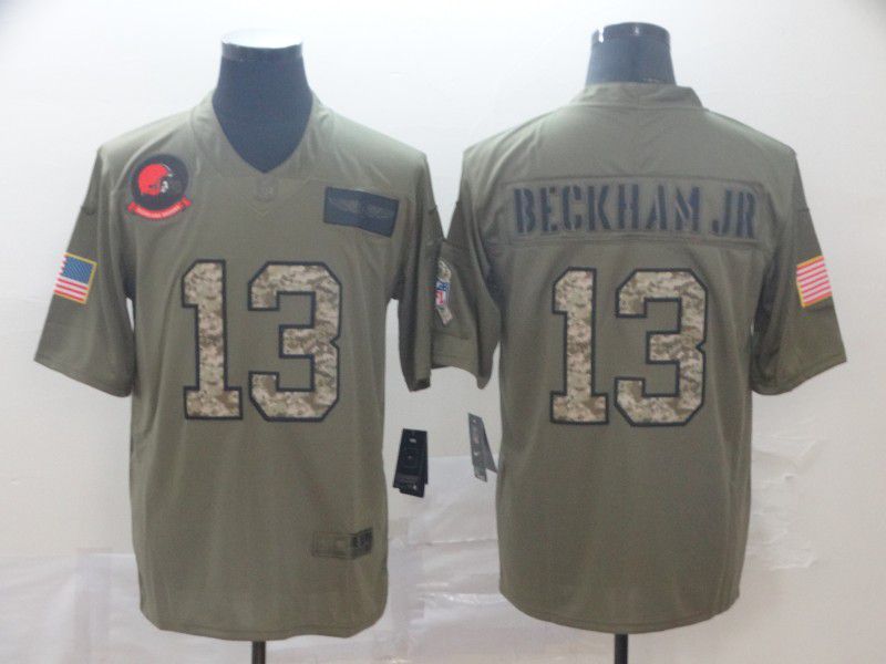 Men Cleveland Browns 13 Beckham jr green Nike Olive Salute To Service Limited NFL Jersey